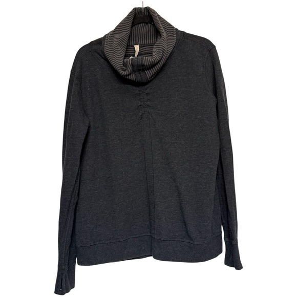 Lululemon In A Cinch Cowl Neck Pullover Gray Stripe Reversible Long Sleeve.Sz 12 - Picture 1 of 16
